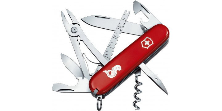 Нож перочинный Victorinox Angler 18 функций красный с логотипом рыба 91мм 1.3653.72